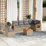 Set canapele de grădină, 7 piese, cu perne, bej, poliratan GartenMobel Dekor