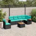 Set canapele de grădină cu perne, 7 piese, negru, poliratan GartenMobel Dekor