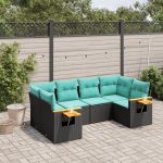 Set canapele de grădină cu perne, 6 piese, negru, poliratan GartenMobel Dekor