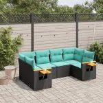 Set canapele de grădină cu perne, 6 piese, negru, poliratan GartenMobel Dekor