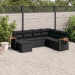 Set canapele de grădină cu perne, 7 piese, negru, poliratan GartenMobel Dekor