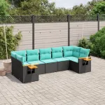 Set canapele de grădină cu perne, 7 piese, negru, poliratan GartenMobel Dekor