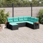 Set canapele de grădină cu perne, 7 piese, negru, poliratan GartenMobel Dekor