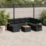 Set mobilier de grădină cu perne, 8 piese, negru, poliratan GartenMobel Dekor