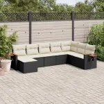 Set mobilier de grădină cu perne, 8 piese, negru, poliratan GartenMobel Dekor