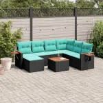 Set mobilier de grădină cu perne, 8 piese, negru, poliratan GartenMobel Dekor