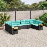 Set canapele de grădină cu perne, 10 piese, negru, poliratan GartenMobel Dekor
