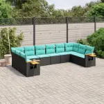 Set canapele de grădină cu perne, 10 piese, negru, poliratan GartenMobel Dekor