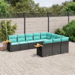 Set canapele de grădină cu perne, 10 piese, negru, poliratan GartenMobel Dekor