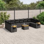 Set canapele de grădină cu perne, 11 piese, negru, poliratan GartenMobel Dekor