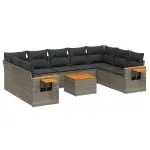 Set mobilier de grădină cu perne, 10 piese, gri, poliratan GartenMobel Dekor