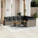 Set mobilier de grădină cu perne, 10 piese, gri, poliratan GartenMobel Dekor