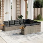 Set mobilier de grădină cu perne, 10 piese, gri, poliratan GartenMobel Dekor