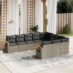 Set mobilier de grădină cu perne, 10 piese, gri, poliratan GartenMobel Dekor