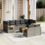 Set mobilier de grădină cu perne, 10 piese, gri, poliratan GartenMobel Dekor