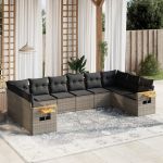 Set mobilier de grădină cu perne, 10 piese, gri, poliratan GartenMobel Dekor
