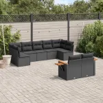 Set mobilier de grădină cu perne, 9 piese, negru, poliratan GartenMobel Dekor