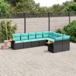 Set mobilier de grădină cu perne, 9 piese, negru, poliratan GartenMobel Dekor