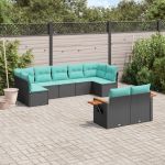 Set mobilier de grădină cu perne, 9 piese, negru, poliratan GartenMobel Dekor