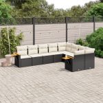 Set mobilier de grădină cu perne, 9 piese, negru, poliratan GartenMobel Dekor