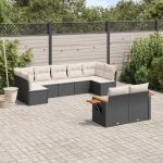 Set mobilier de grădină cu perne, 9 piese, negru, poliratan GartenMobel Dekor