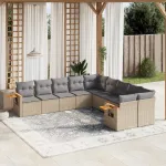 Set canapele de grădină cu perne, 10 piese, bej, poliratan GartenMobel Dekor