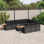 Set canapele de grădină cu perne, 11 piese, negru, poliratan GartenMobel Dekor