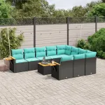 Set canapele de grădină cu perne, 11 piese, negru, poliratan GartenMobel Dekor