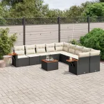 Set canapele de grădină cu perne, 11 piese, negru, poliratan GartenMobel Dekor