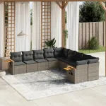 Set mobilier de grădină cu perne, 10 piese, gri, poliratan GartenMobel Dekor