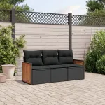 Set mobilier de grădină cu perne, 3 piese, negru, poliratan GartenMobel Dekor