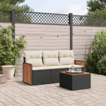 Set mobilier de grădină cu perne, 4 piese, negru, poliratan GartenMobel Dekor