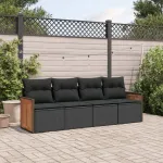 Set mobilier de grădină cu perne, 4 piese, negru, poliratan GartenMobel Dekor