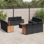 Set mobilier de grădină cu perne, 13 piese, negru, poliratan GartenMobel Dekor