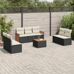 Set mobilier de grădină cu perne, 8 piese, negru, poliratan GartenMobel Dekor