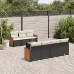 Set mobilier de grădină cu perne, 8 piese, negru, poliratan GartenMobel Dekor
