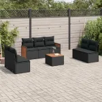 Set mobilier de grădină cu perne, 8 piese, negru, poliratan GartenMobel Dekor