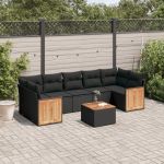 Set mobilier de grădină cu perne, 8 piese, negru, poliratan GartenMobel Dekor