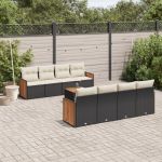 Set mobilier de grădină cu perne, 9 piese, negru, poliratan GartenMobel Dekor