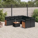 Set mobilier de grădină cu perne, 9 piese, negru, poliratan GartenMobel Dekor