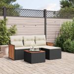 Set mobilier de grădină cu perne, 5 piese, negru, poliratan GartenMobel Dekor