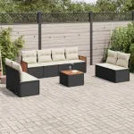 Set mobilier de grădină cu perne, 9 piese, negru, poliratan GartenMobel Dekor