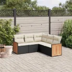 Set mobilier de grădină cu perne, 5 piese, negru, poliratan GartenMobel Dekor
