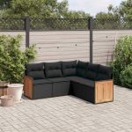 Set mobilier de grădină cu perne, 5 piese, negru, poliratan GartenMobel Dekor