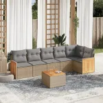 Set canapele de grădină, 7 piese, cu perne, bej, poliratan GartenMobel Dekor
