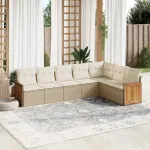 Set canapele de grădină, 7 piese, cu perne, bej, poliratan GartenMobel Dekor