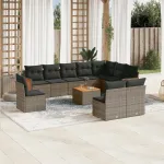 Set canapele de grădină cu perne, 11 piese, gri, poliratan GartenMobel Dekor