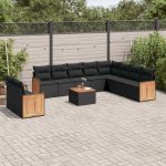 Set canapele de grădină cu perne, 11 piese, negru, poliratan GartenMobel Dekor