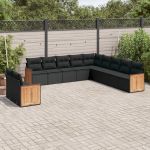 Set canapele de grădină cu perne, 11 piese, negru, poliratan GartenMobel Dekor