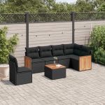 Set canapele de grădină cu perne, 7 piese, negru, poliratan GartenMobel Dekor